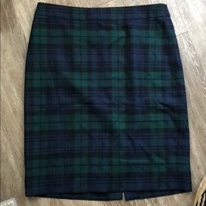 J. Crew blue and green plaid pencil skirt